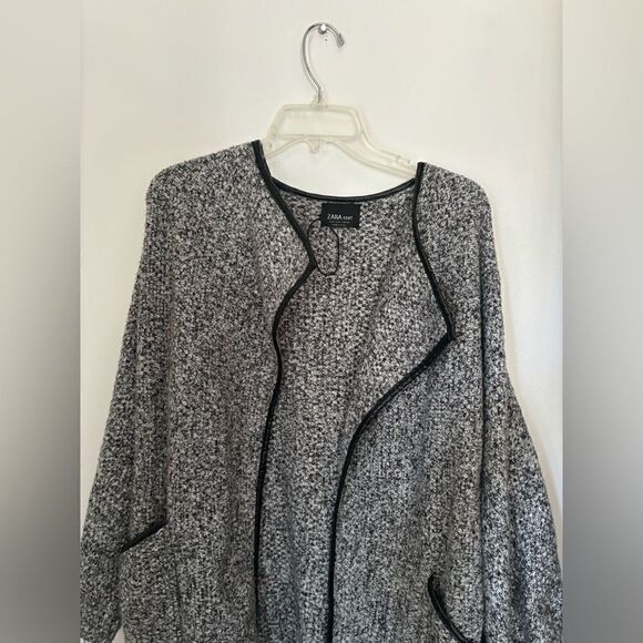 Zara black & white open jacket faux leather trim pockets size S 6873/129/064/S - Picture 8 of 12